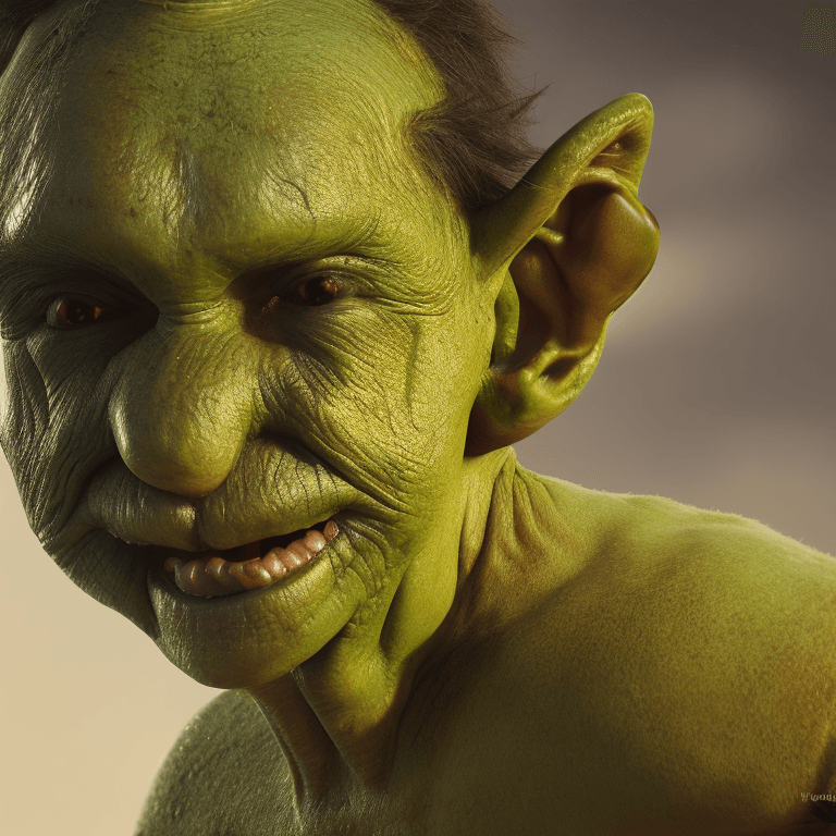 AI generated: Ultra realistic photo of a goblin with green skin, wiry arms and clawed hands, highly detailed, blac...