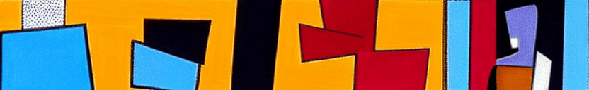 AI generated: cubism detail art. a woman wearing a blouse, dark blue jeans, brown sandals, is sitting on a bench i...