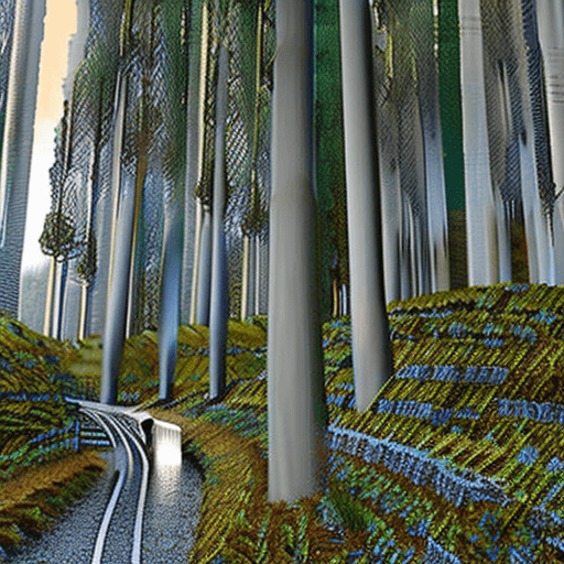 AI generated: a photo of forest with futuristic buildings 