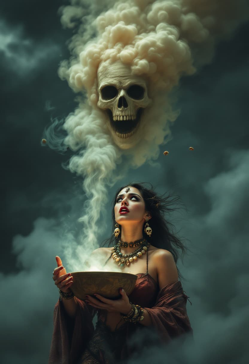 AI generated: Create an image that presents a dramatic and intense scene against the backdrop of a cloudy and chao...