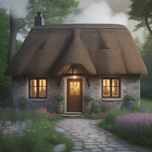 AI generated: "Create an image of a charming country cottage nestled in a remote village, surrounded by a dense, l...