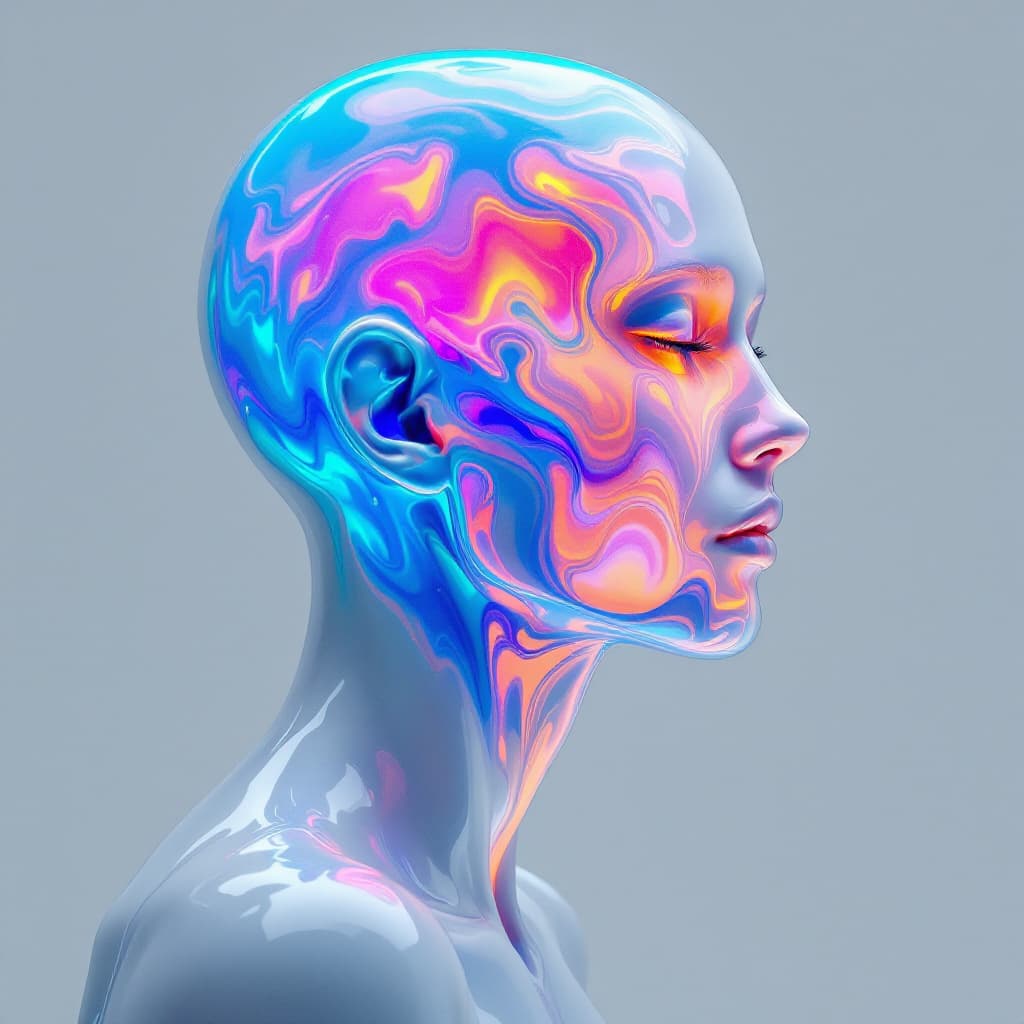 AI generated: dreamlike flat-side-profile of a glowing humanoid being made entirely out of glowing, ultra-high-glo...