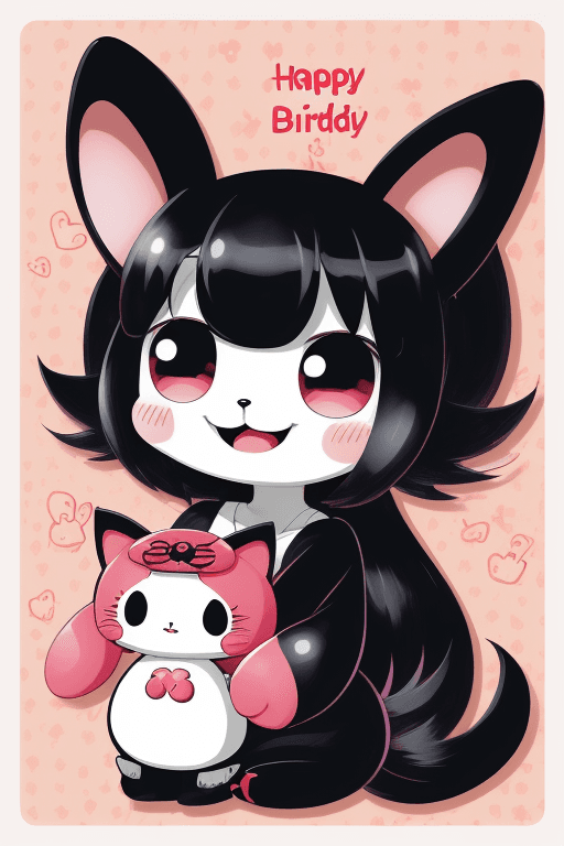 AI generated: kuromi from sanrio, cheeky smile , happy birth day