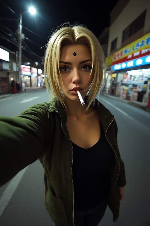 AI generated: A selfie image taken with a Iphone lens, slightly distorted and shaky focus, arm extended off frame,...