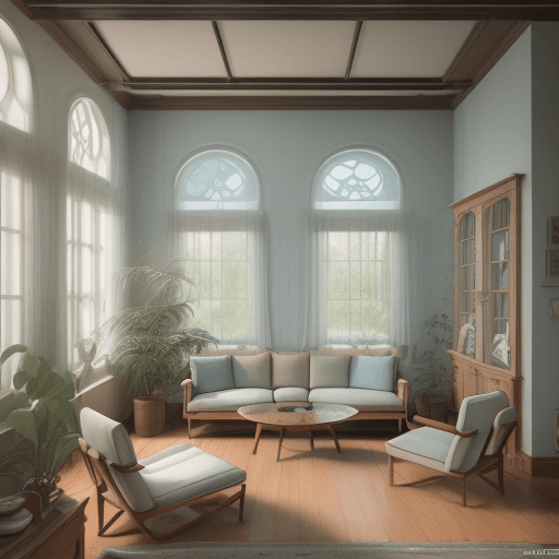 AI generated: High resolution photography interior design, dreamy sunken living room conversation pit, wooden floo...
