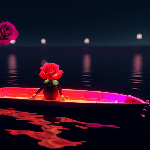 AI generated: a rose on a boat floating in hell RGB