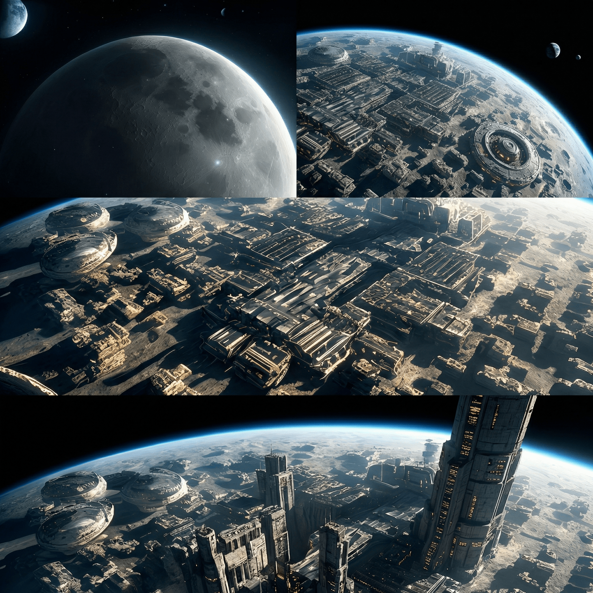 AI generated: Blend and tune the reference images and create other angles of view of Moon City.
Covering all of th...