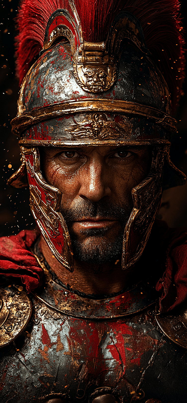 AI generated: A highly detailed photorealistic digital illustration of a Roman gladiator, captured in a commanding...