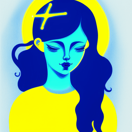 AI generated: a blue girl with gold angel halo head, in the style of neon realism, darkly romantic illustrations, ...
