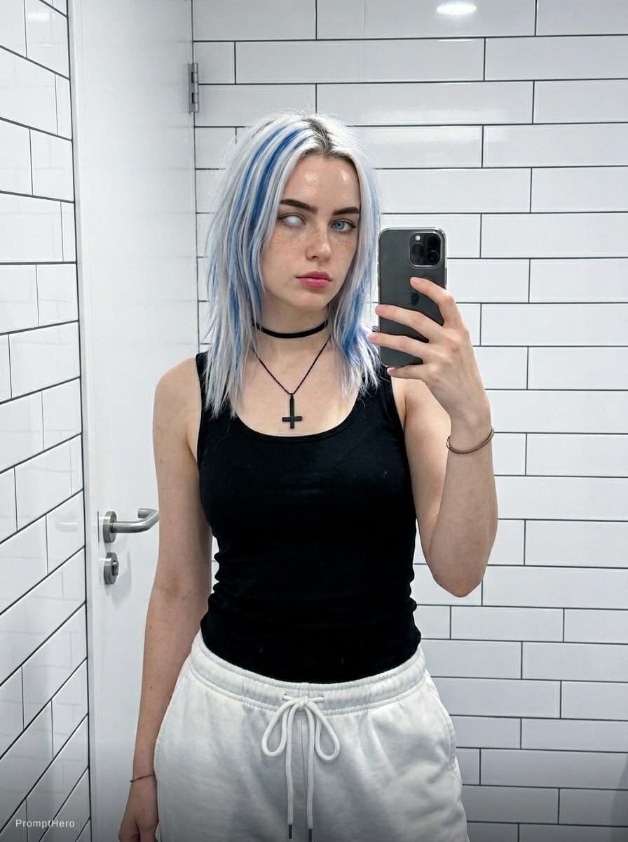 AI generated: {
"composition": {
"type": "mirror_selfie_fashion_portrait",
"orientation": "vertical",
"framing": "...