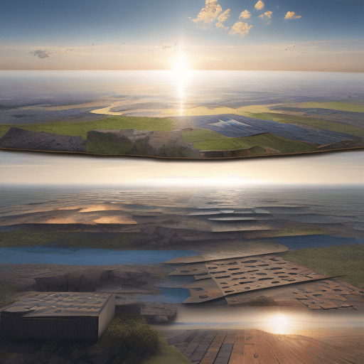 AI generated: realistic, hyper real, 13 different flat worlds stacked on top of each other, seen from the zijkant,...