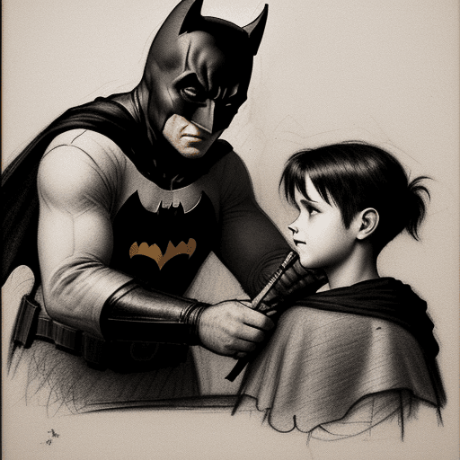 AI generated: charcoal drawing by Odilon Redon, sketch, batman and robin playing hairdressers, hint of a smile, 30...