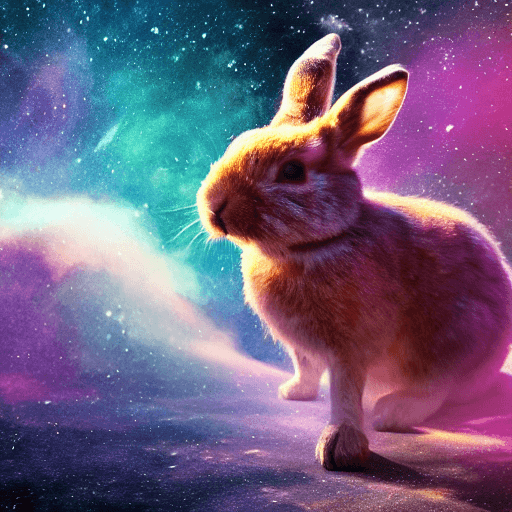 AI generated: galaxies, spirals, space, nebulae, stars, smoke, iridescent, intricate detail, in the shape of a rab...