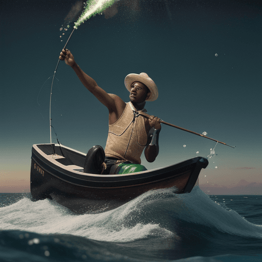 AI generated: black man in 1524 finds green meteorite while fishing, hyper-realistic, 8k image 