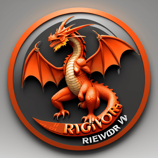 AI generated: a logo of a dragon with the name rivero in the center in 3D with orange and red colors