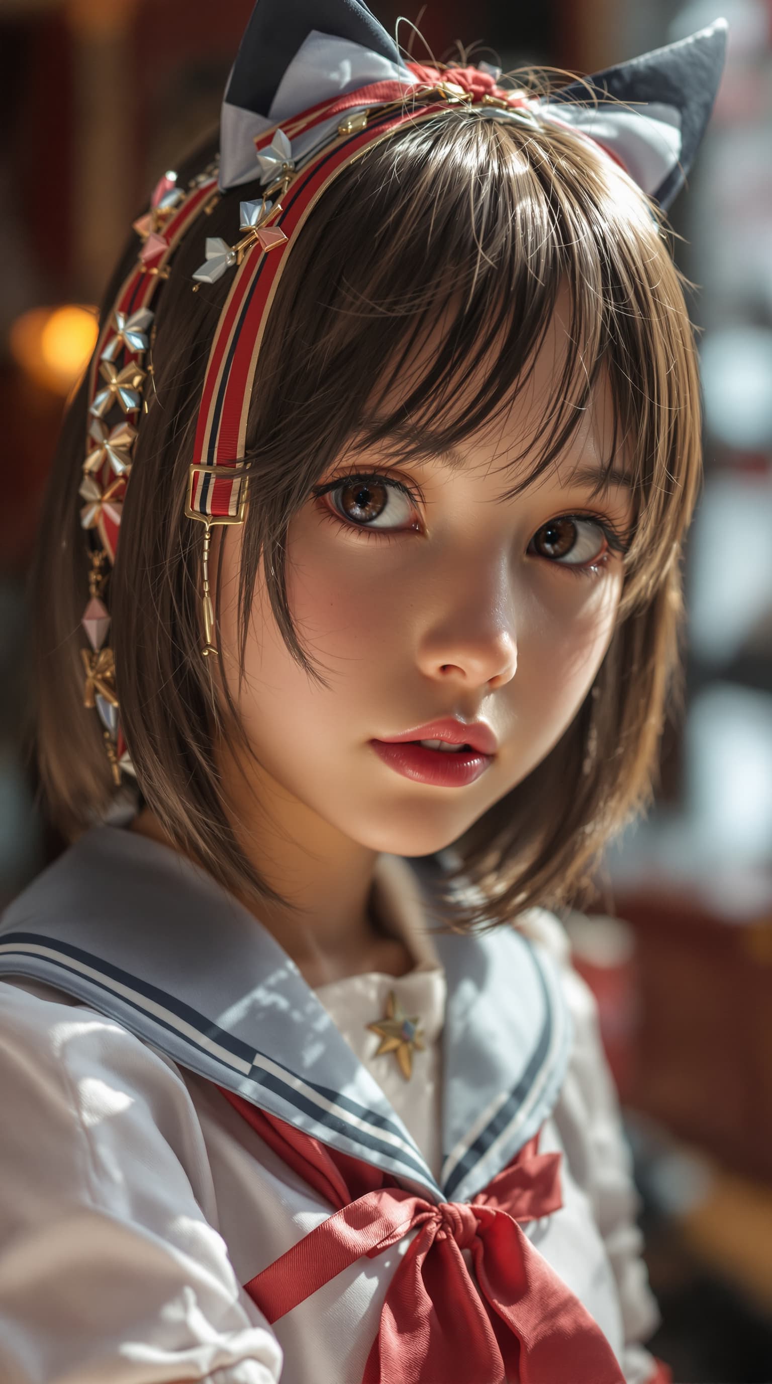 AI generated: A hyper-realistic depiction of thirteen year old cosplayer as Rin Kaga










