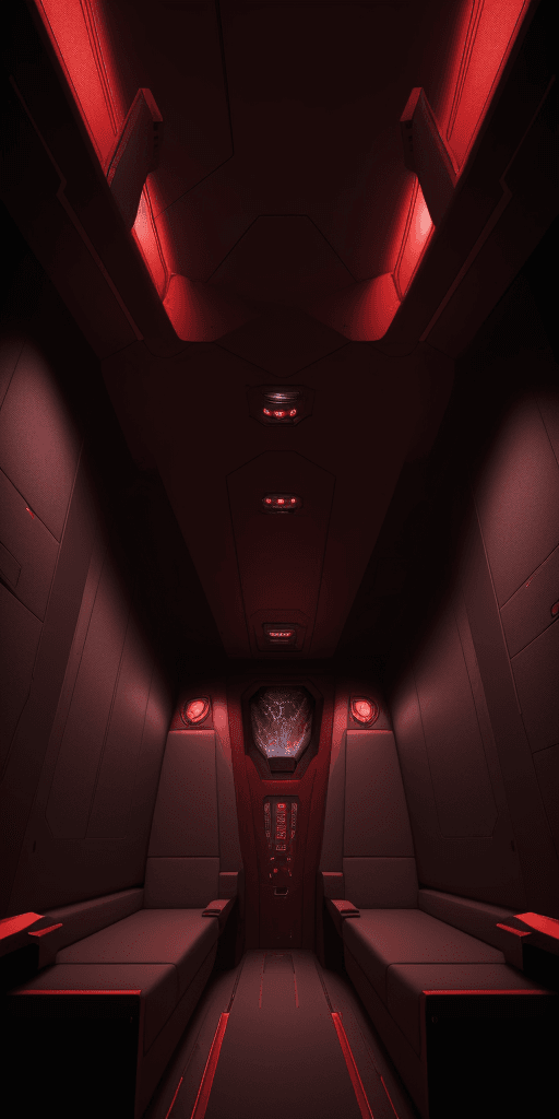 AI generated: interior of a spaceship, evil dark red, menacing, best resolution, best texture, extremely intricate...