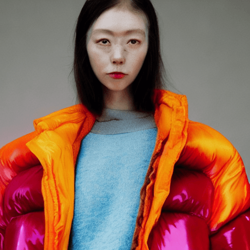 AI generated: a mid age woman wearing a poncho oversized puffer jacket, inspired by OffWhite, tumblr, inspired by ...