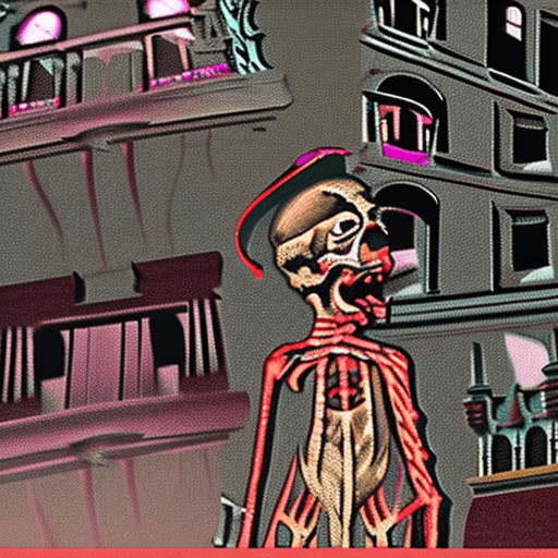 AI generated: DVD screengrab from a dark fantasy film, medieval city, skeletons and medieval characters undead pas...
