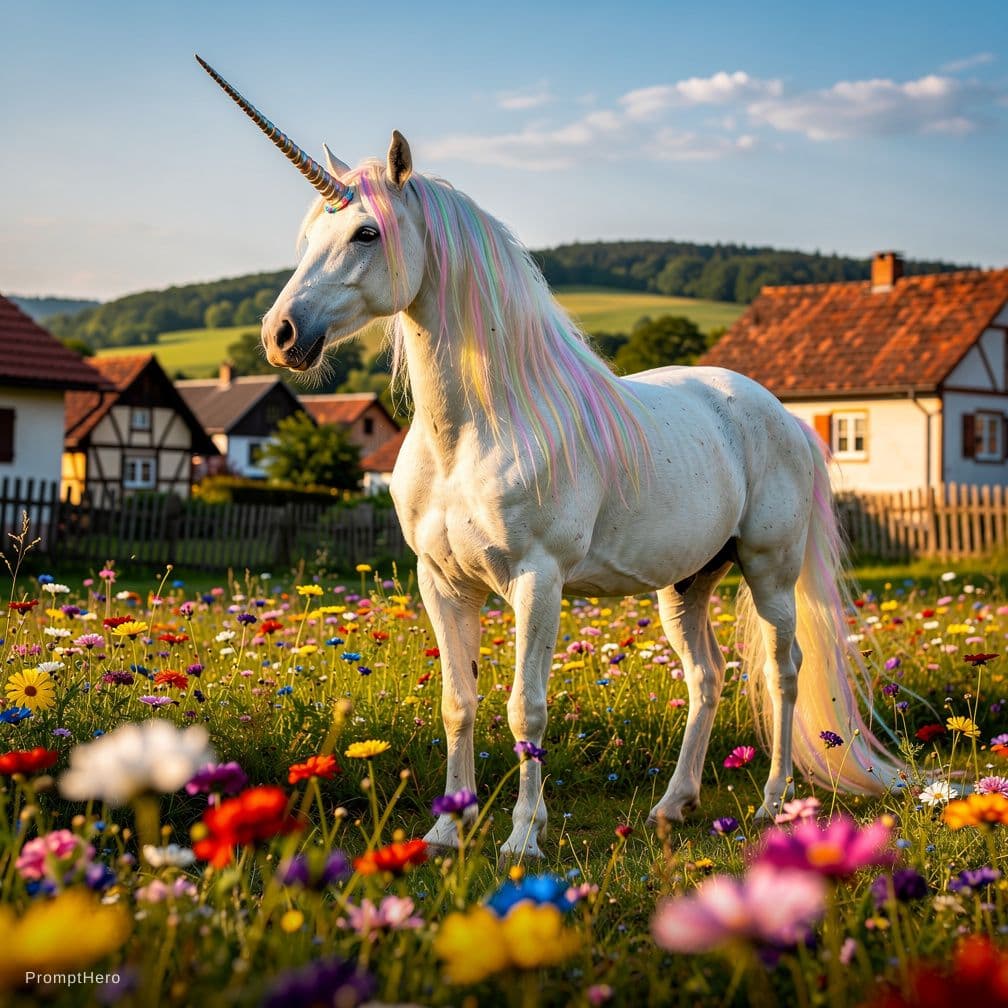 Hero prompt: Еднорог на село. Искам да изглежда реалистично кат...