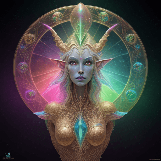 AI generated: beautiful rainbow nebula filigree crystal elf alien, octane rendered, vibrant colors, soft lighting,...
