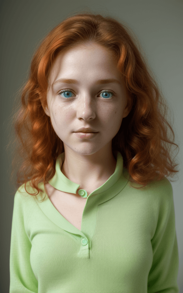 AI generated: Image of a woman standing upright, head turned slightly to the left, looking directly at the camera ...