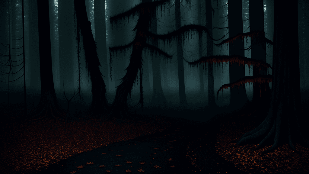 AI generated: А dark scary forest.