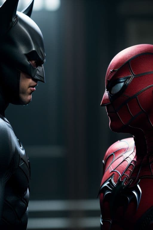 AI generated: realistic batman, spiderman meting 