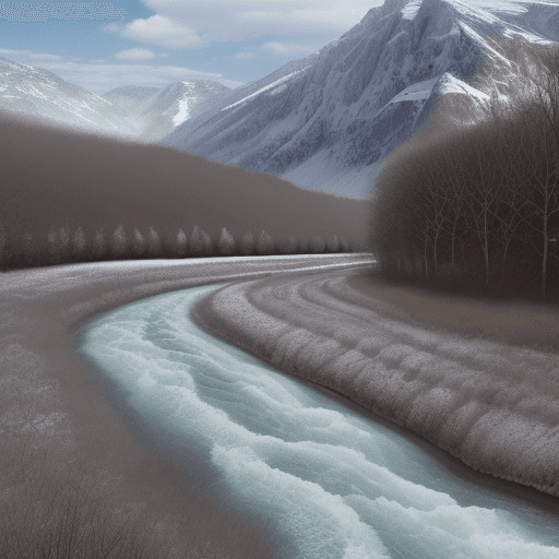AI generated: u,e montagne rogeuse    dont les sommeets son enneigés; Une rivière tumuleuses