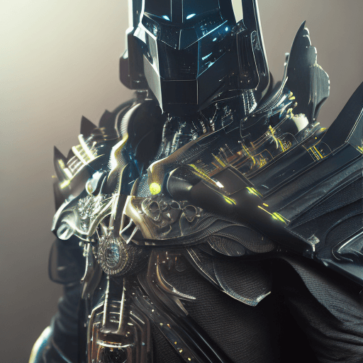 AI generated: octane render of cyberpunk batman by Tsutomu nihei, chrome silk with intricate ornate weaved golden ...