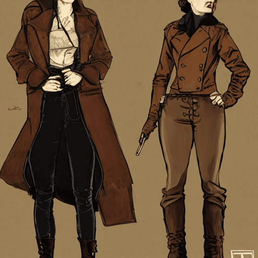 AI generated: Concept art of a beautiful female industrial 1900s gangster   in the style of Ashley Wood ,Keira Kni...