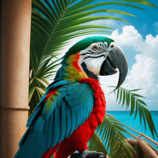 AI generated: macaw in the carribean, natural light, post processing, color grading, wildlife photography, hd, pho...