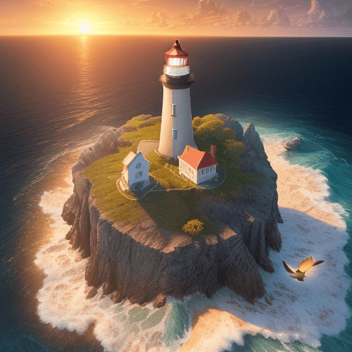 AI generated: a lighthouse sitting on a small island in the ocean, in the style of photorealistic fantasies, cryen...