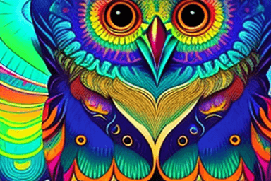 AI generated: full owl's face, by Kerembeyit, behance contest winner, psychedelic art, anton fadeev and dan mumfor...