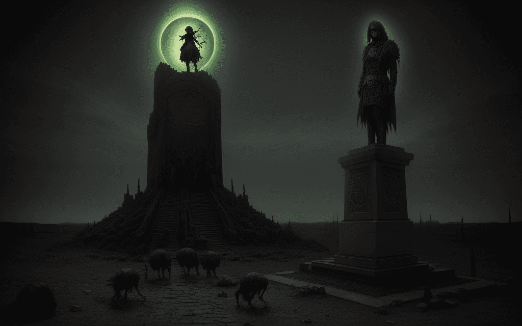 AI generated: zombie Alexander the great, monument in Babylon , dark and lunar fire, - art by HP lovecraft and Ale...