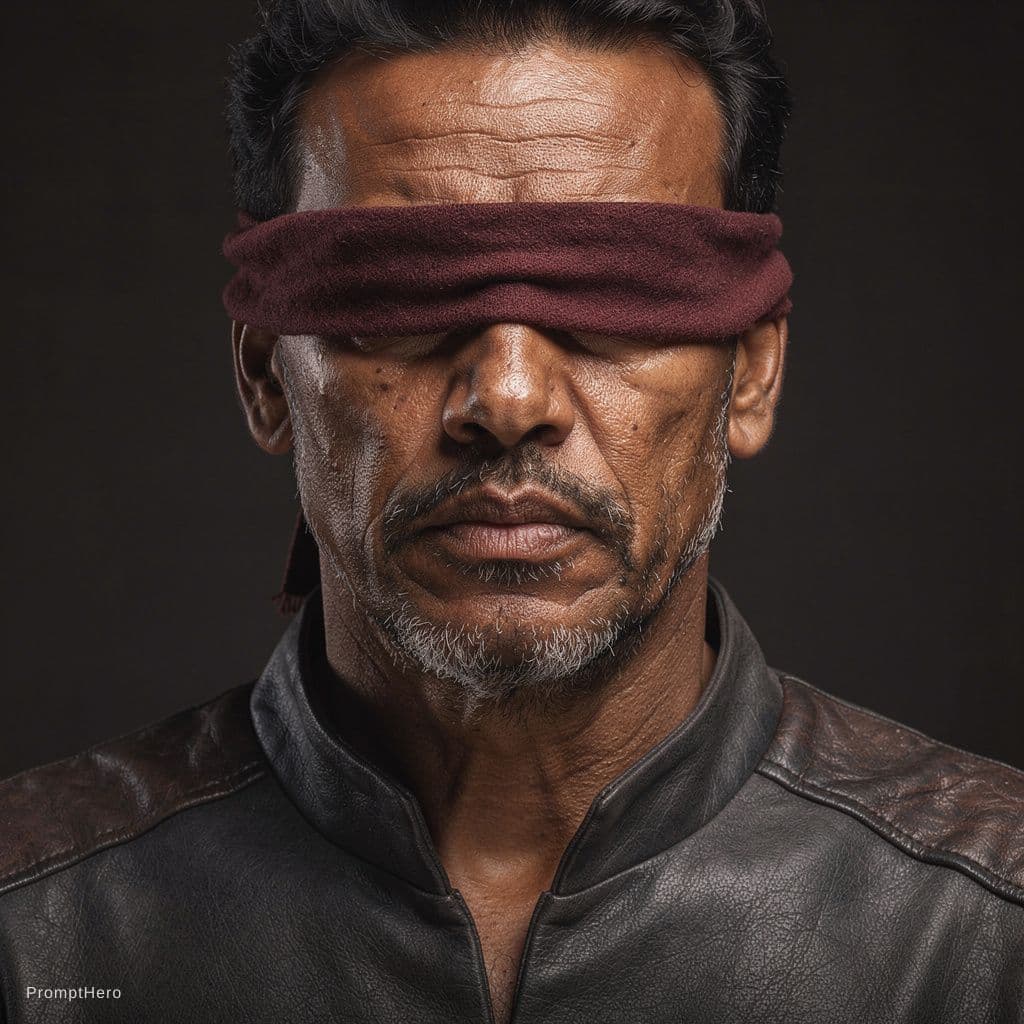 AI generated: Close-up portrait of a mature man, likely middle-aged, with a serious expression.  Dark skin tone, w...