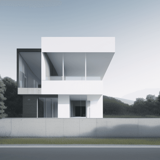 AI generated: modern house, small house , create a minimalist design, concrete white , high and wide windows , sum...