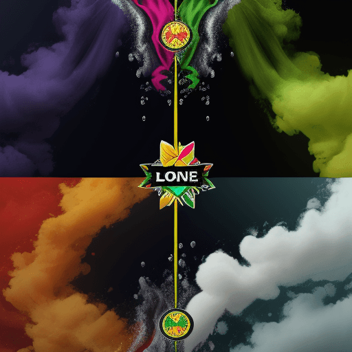 AI generated: Design, "One Love" in one line, one word, use colors of Jamaican flag made of water and smoke, trans...