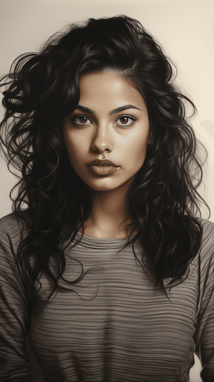 AI generated: a pencil drawing of an Indian woman in a sweater, in the style of realistic hyper-detailed portraits...