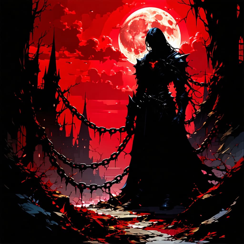 AI generated: Retro 90s anime style, VHS grain filter, crimson red dominant palette, gothic vampiric theme, human ...