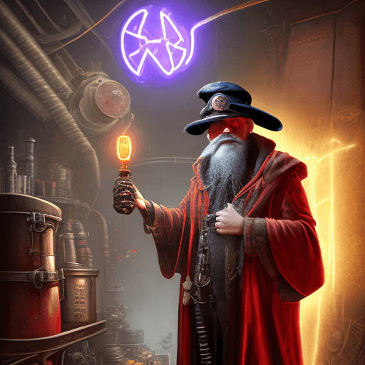 AI generated: dieselpunk wizard (design aesthetic 1.3), face-on, high quality, solo focus, (high detail:1.1), dram...