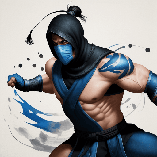 AI generated: Sub Zero from Mortal Kombat, ink artistic conception, with typography elements, abstract, complement...