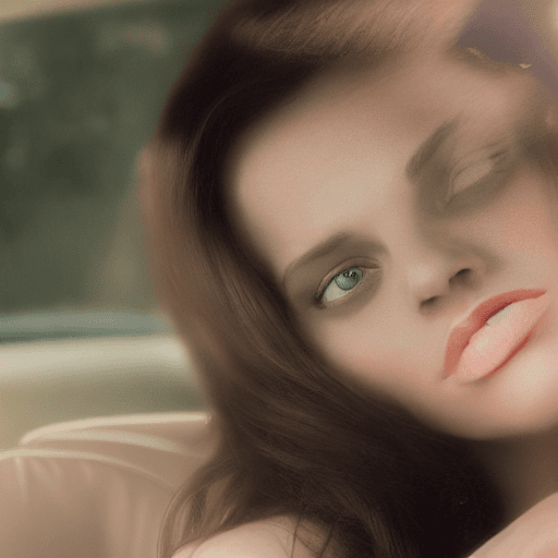 AI generated: hyper-realistic photo of a beautiful woman inside a car, with green eyes and dark hair, staring at t...