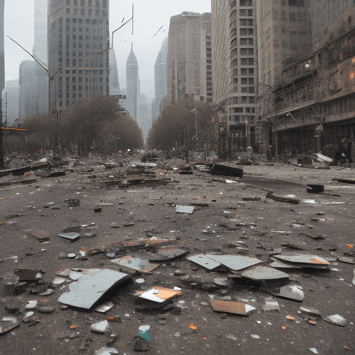 AI generated: After the protest, the cityscape emerged transformed. Skyscrapers, once pristine, now bear the marks...