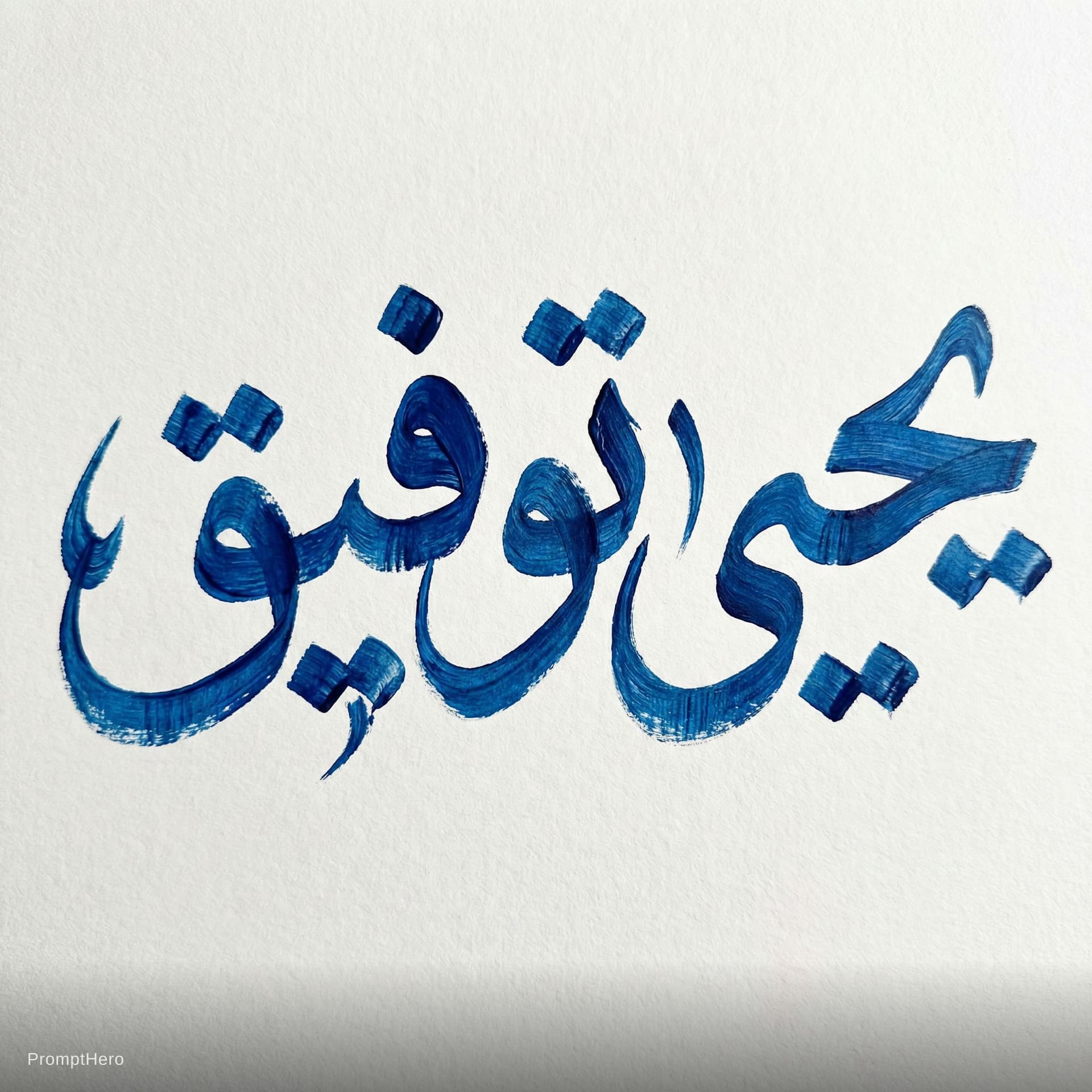 AI generated: 
An uppercase word 'يحيى توفيق' painted with bold, textured blue brushstrokes on a clean, pure white...