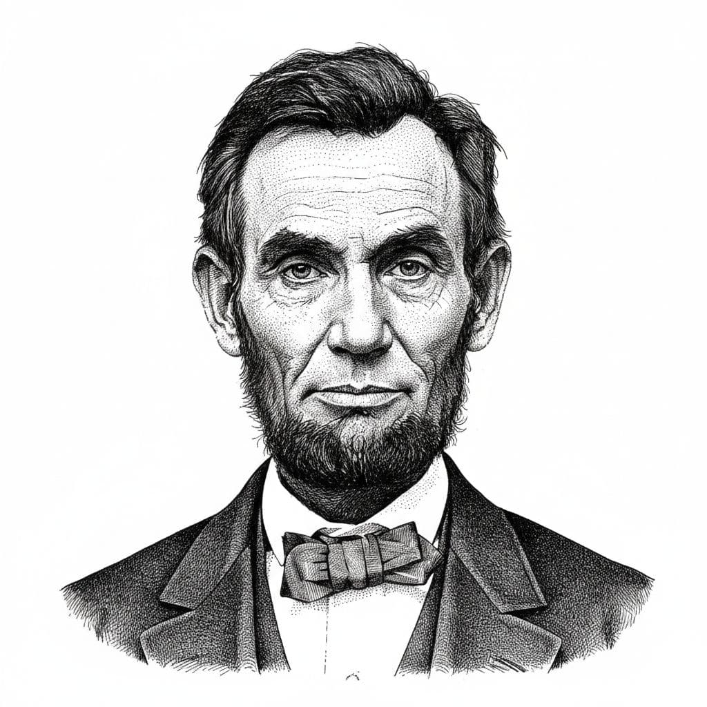 AI generated: hiperrealistic portrait, ink, abraham lincol, portrait isolated on white background
