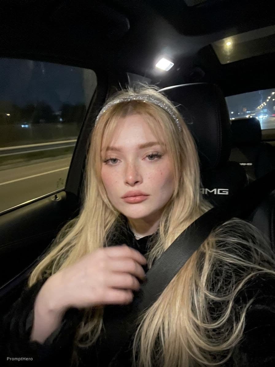 AI generated: Yuklenen referans fotografi kullanarak gece bir  mercedes amg arabada  otururken çekilmiş sıradan, a...