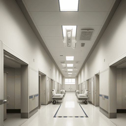 AI generated:  HOSPITAL", NEUTRAL COLORS ; 8k, Intricate Detail, Photorealistic, Realistic Light, Wide Angle, Kink...