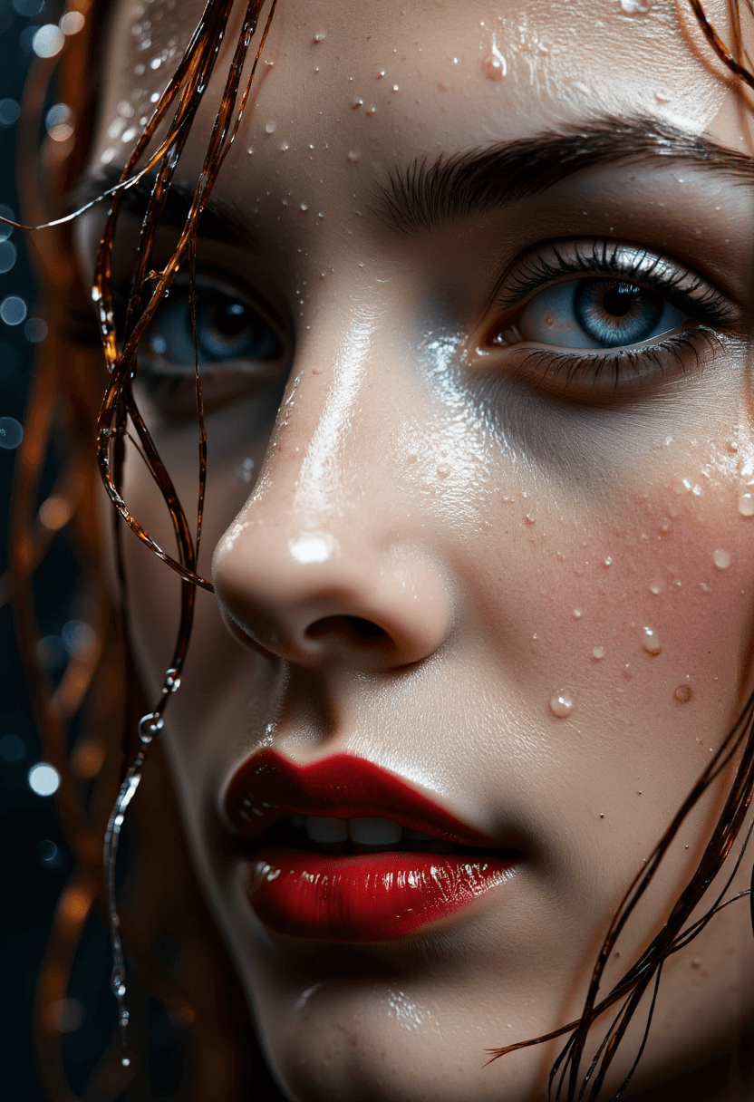 AI generated: A striking and intimate portrait of a woman's face captures the essence of a her features amidst the...