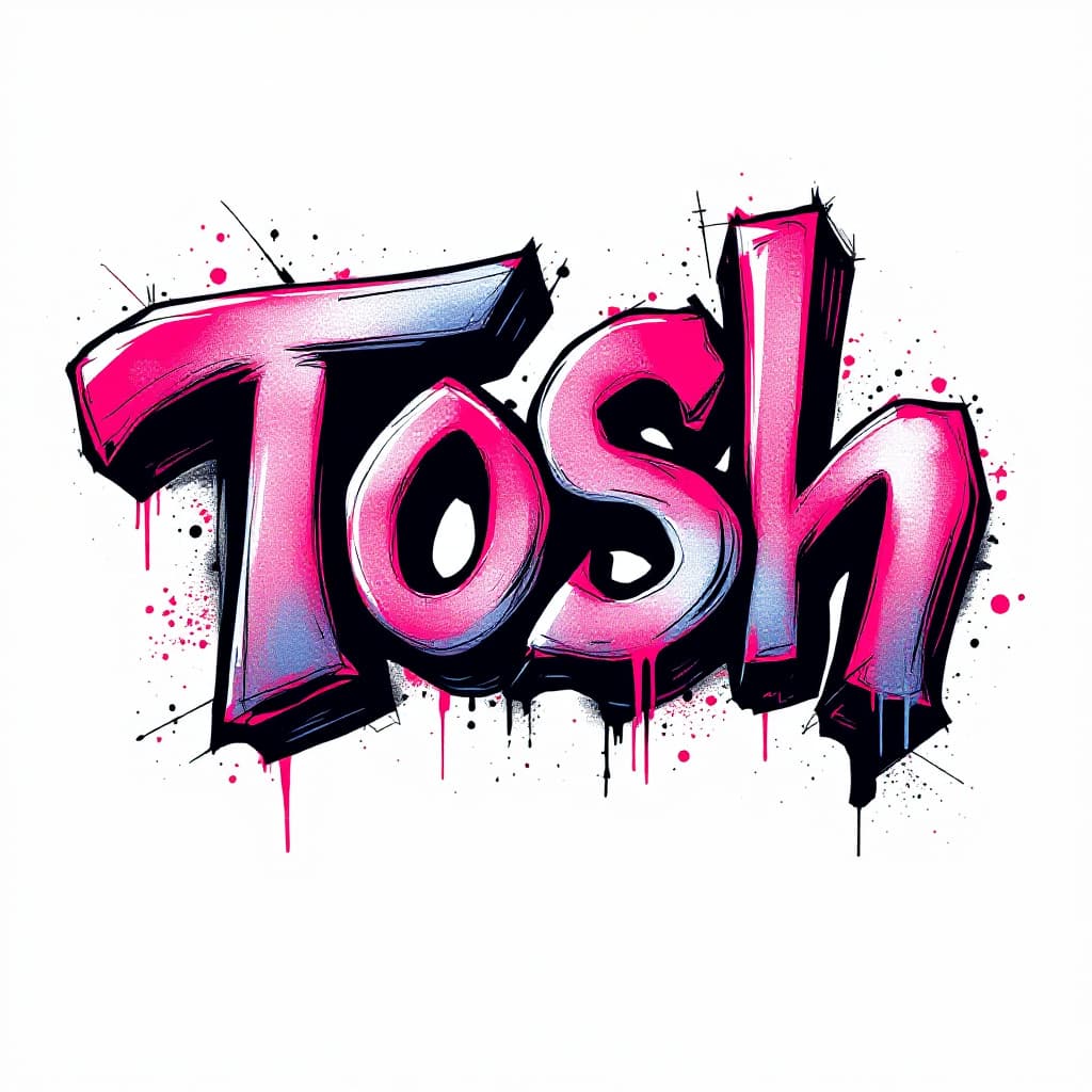 AI generated: a graffiti but cool 'Tosh', isolated on white backgorund. the letters merged and overlapped each oth...